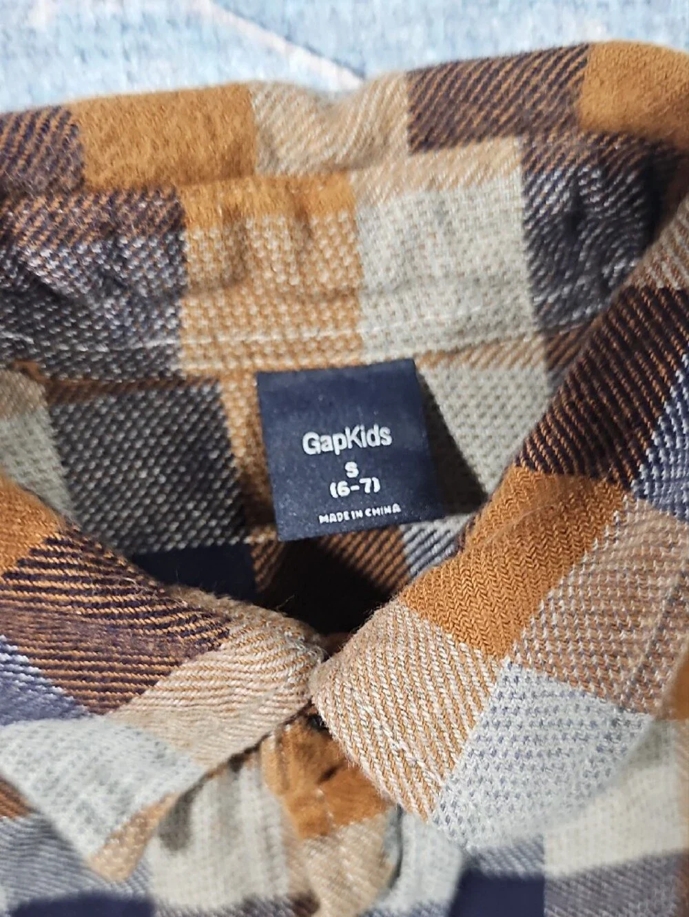 Boys Plaid Button-Down Shirt in Tan,‎ Navy & Cream